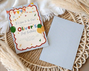1st Birthday Invitation Template, Colorful Balloons Birthday Invite, Classic First Birthday Party Invitation, Editable Canva Printable