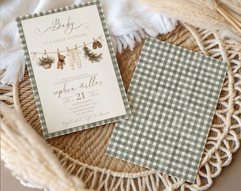 Baby It’s Cold Outside Babyshower uitnodiging, digitale uitnodiging voor een winterbabyshower, genderneutrale babyshower, besneeuwde winter, bewerkbare Canva-uitnodiging