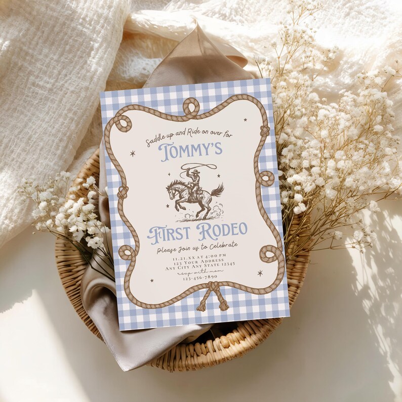 First Rodeo Flower My First Rodeo First Birthday Invitation Template, Western Cowboy 1st ...