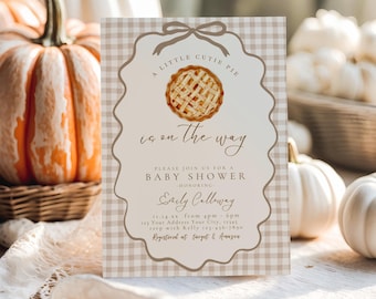 Uitnodiging voor een babyshower met de tekst "Een schatje op komst", herfst babyshower uitnodigingenset, digitale uitnodiging, bewerkbare printbare Canva-uitnodiging
