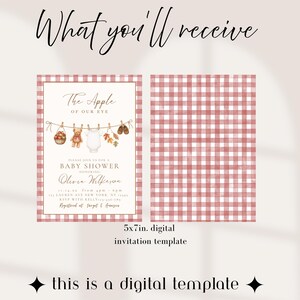 Apple of Our Eye Baby Shower Invitation, Apple Theme Baby Shower digital invite, gender neutral invite, Apple baby sprinkle,Editable Canva image 7