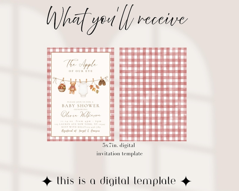 Apple of Our Eye Baby Shower Invitation, Apple Theme Baby Shower digital invite, gender neutral invite, Apple baby sprinkle,Editable Canva image 7