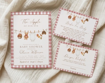 Herfstuitnodiging babyshower, appel van ons oog-thema, afdrukbare babyshowerbundel, digitale uitnodiging, direct downloaden, bewerkbare sjabloon