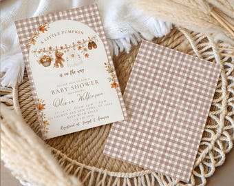 Babyshower kleine pompoen, herfst babyshowerbundel, pompoen themashower uitnodiging, digitale uitnodiging, bewerkbare canvassjabloon
