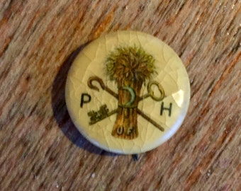 Vintage Whitehead and Hoag Patrons of Husbandry Wheat Key Pinback Button