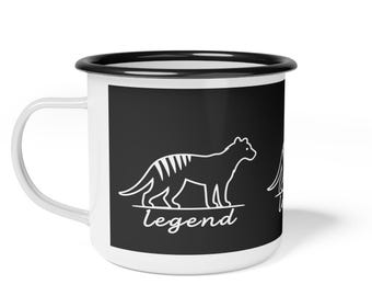 Tazza da campeggio smaltata con silhouette di tigre della Tasmania e tilacino / leggenda Regalo per lui