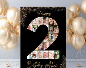 2nd Birthday Photo Collage Template, Number 2 Milestone Sign, Editable Canva Template, Second Birthday Poster, Printable Digital Download
