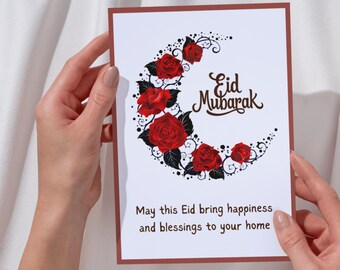 Printable Eid Mubarak Greeting | Islamic Card Digital Download | 5x7 PDF Minimal Design