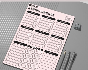 Weekly Cleaning Schedule Checklist, Daily Routine Planner (Instant Download)