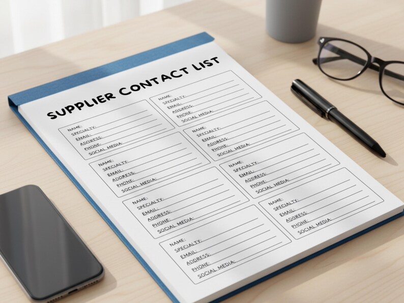 Supplier Contact List Printable, Business Contacts Sheet, Vendor ...