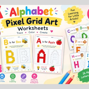 Pixel Art Kids Activity – 26 Alphabet Coding Grid for Fun Coloring