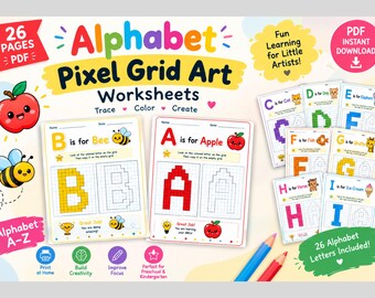 Pixel Art Kids Activity – 26 Alphabet Coding Grid for Fun Coloring