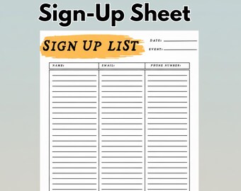 Minimal Sign Up Sheet Template, Event Party Office Form, Printable Contact Signup Planner PDF