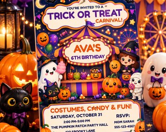 Neon Halloween Invitation | Spooky Neon Birthday Invite | Halloween Party Invitation | Editable Canva Template | Digital Download