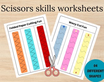 Scissor Skills Cutting Practice Worksheets, Preschool Fine Motor Activity, Cutting Strips PDF, Toddler Printable, Instant Download
