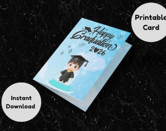 Kindergarten Graduation Card Printable Boy 2026 | Congrats Grad 5x7 Folded | Pre-K Graduate Gift Instant Download | Son Nephew Class of 2026