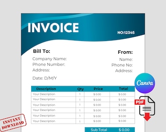 Editable Invoice Template Canva | Printable PDF | Small Business & Freelancer US Letter