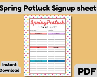 Spring Potluck Signup Sheet, Garden Party Planner (Digital Download)