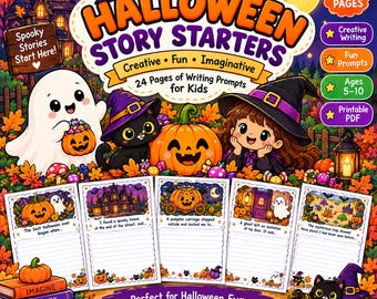 Halloween Writing Prompts for Kids | Spooky Story Starters | 24 Page Printable Writing Activities | Halloween Worksheets PDF