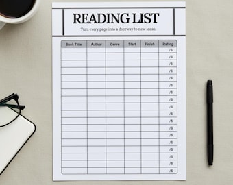 Reading Wishlist Tracker Printable PDF Journal A4 Letter