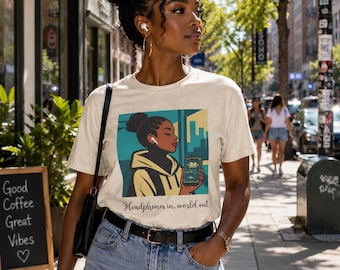 Headphones In, World Out — Graphic Tee for Audiobook Lovers, Black Women Readers & Music Listeners
