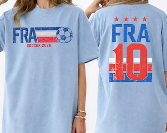 Retro France Soccer Shirt, 2026 Fan Tee, Front Back Print Number Fan Shirt, Retro Football Match Vintage Football T-Shirt, Soccer Gift