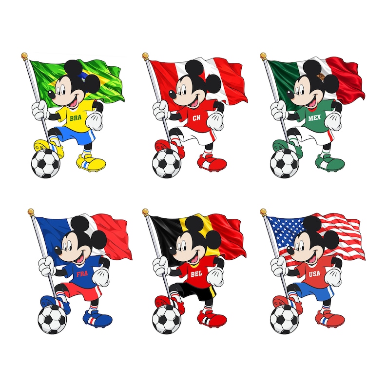 Disney Soccer Shirt, Mickey And Friends Football Tee, Retro National Team Jersey, Brazil Belgium USA France Mexico Canada, Sports Fan Gift image 7