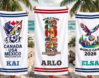 USA Canada Mexico Soccer Beach Towel, World Game 2026 Beach Towel, 2026 World Soccer Tournament Beach Towel, Soccer Fan Gift