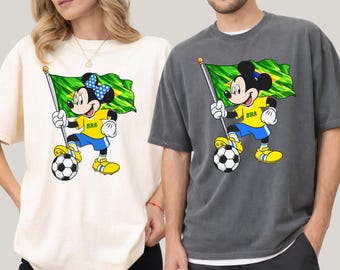 Mickey And Minnie Soccer Brazil Shirt, Disney World 2026 Football Tee, Disney Soccer Cup Tees, Brazil Football Fan Family Trip T-shirt