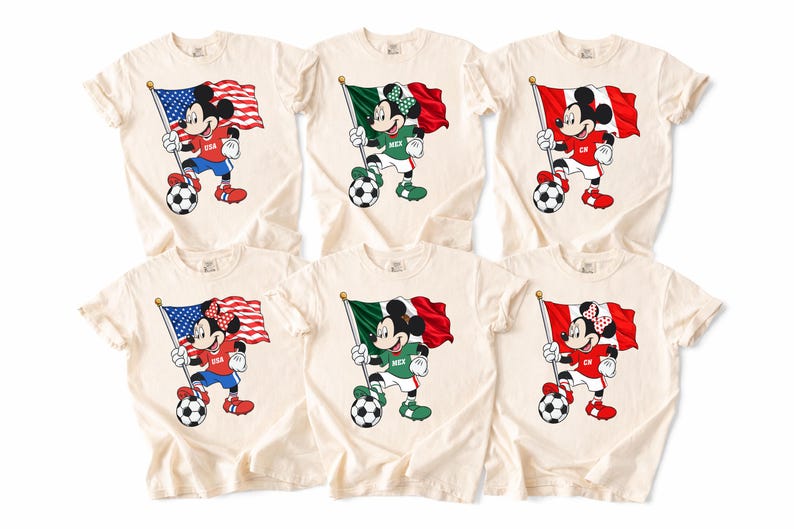 Disney Soccer Shirt, Mickey And Friends Football Tee, Retro National Team Jersey, Brazil Belgium USA France Mexico Canada, Sports Fan Gift image 1