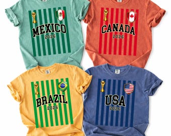 Comfort Colors Personalized World Soccer 2026 Shirt, Custom Striped Country Flag T-shirt, Soccer Fan Tee, Football Cup Game Day Outfit
