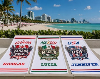 2026 World Soccer Tournament Beach Towel, Personalized Soccer Towel with Name, Soccer Fan Gift, Cozy Gift for Football Player Pool Towel