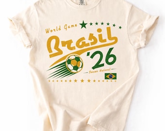 Retro Brazil Soccer World Game 2026 Comfort Colors Shirt, Brasil Football Tee, 90s Soccer Team World Graphic Tee, Brasil Soccer Fan Gift
