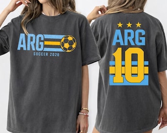 Retro Argentina Soccer Shirt, 2026 Fan Tee, Front Back Print Number Fan Shirt, Retro Football Match Vintage Football T-Shirt, Soccer Gift