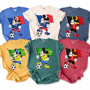 Disney Soccer Shirt, Mickey And Friends Football Tee, Retro National Team Jersey, Brazil Belgium USA France Mexico Canada, Sports Fan Gift image 2