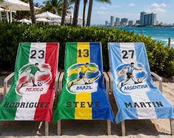 Personalized World Soccer Beach Towel, Custom Nation Beach Towel, Any Country Football Team Towel, Summer Custom Soccer Pool Towel