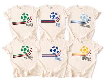 Comfort Colors Unisex Retro Soccer T-shirt, Brazil, Argentina, USA, Mexico, England, Portugal, France, Germany, World Soccer 2026 Shirt
