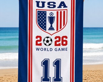 Personalized 2026 World Game Beach Towel, All Country Pool Towel, Custom Soccer Fan Towel, USA Canada Mexico Football Summer Towel Gift