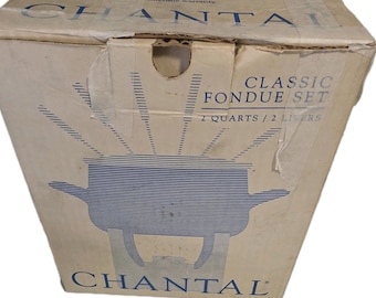 Chantal Classic Fondue Set 2 Quarts Green Enamel Fire And Ice Glass Stand Unused