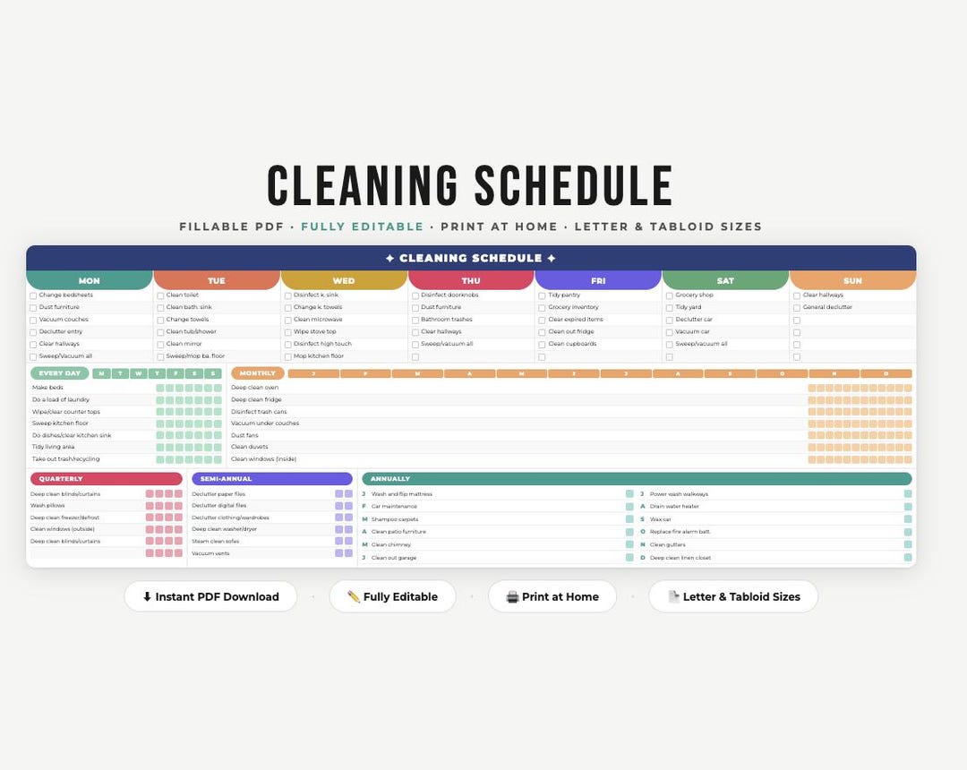 Editable Cleaning Planner: Checklist & Schedule - Digital Download PDF ...
