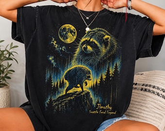 Vintage Jimothy Raccoon T-Shirt, Seattle Feral Legend Comfort Colors Tee, Retro Moon Trash Panda Graphic Shirt, Nature Gift