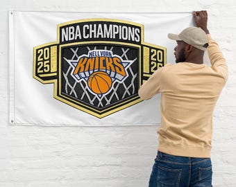 Knicks 2025-2026 Championship Flag - NY Knicks Wall Banner Decor - NBA Basketball Room Poster Tapestry - New York Sports Fan Gift