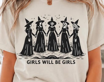Halloween Shirt for Women, Cute Witch Shirt, Spooky Season Tee, Witch Coven T-Shirt, Gothic Halloween Graphic Tee, Girls Will Be Girls