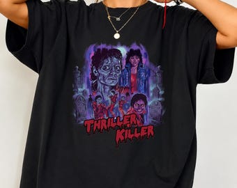 T-shirt Horreur Vintage 80s, Tee-shirt Halloween Rétro Zombie, Cadeau Spooky Style Thriller