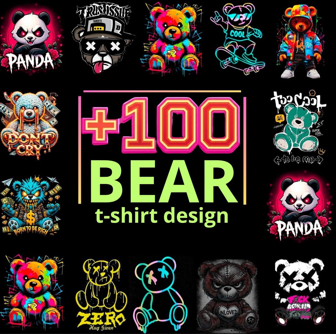 Bear Streetwear Vector Designs Bundle +100 Urban Panda & Teddy Bear PNG ...