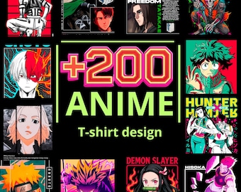 Anime Design Bundle, Anime PNG for T-Shirts, Anime Logo Mega Pack, +200 Streetwear Graphics, Digital Assets for POD, High Resolution 300 DPI