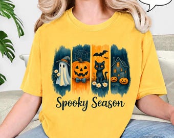 Spooky Season Ghost Pumpkin Cat Shirt, Vintage Halloween Graphic Tee