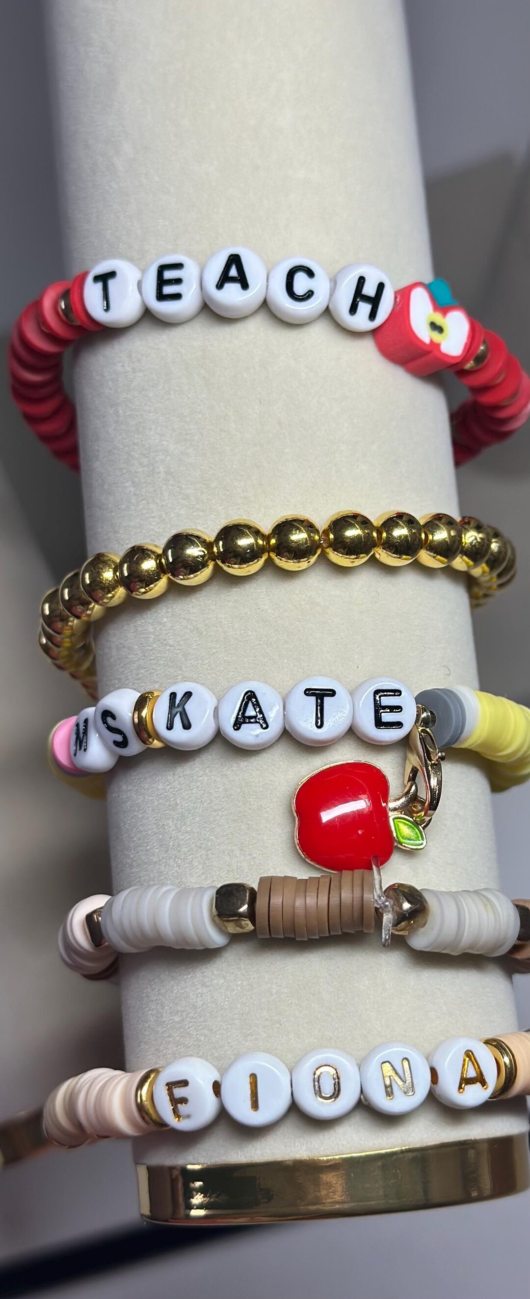 Personalized Teacher Bracelet | Custom Name, Apple Charm, Teacher ...