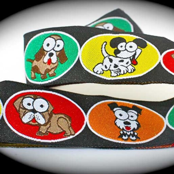 Comic Dogs Ribbon- 1" x 3 yards Black, Red, Orange, Yellow and Green
