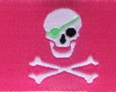 Skull and Crossbones Ribbon 1 quot x 2 yards Pink, Lime, Black and White Limited Availability
